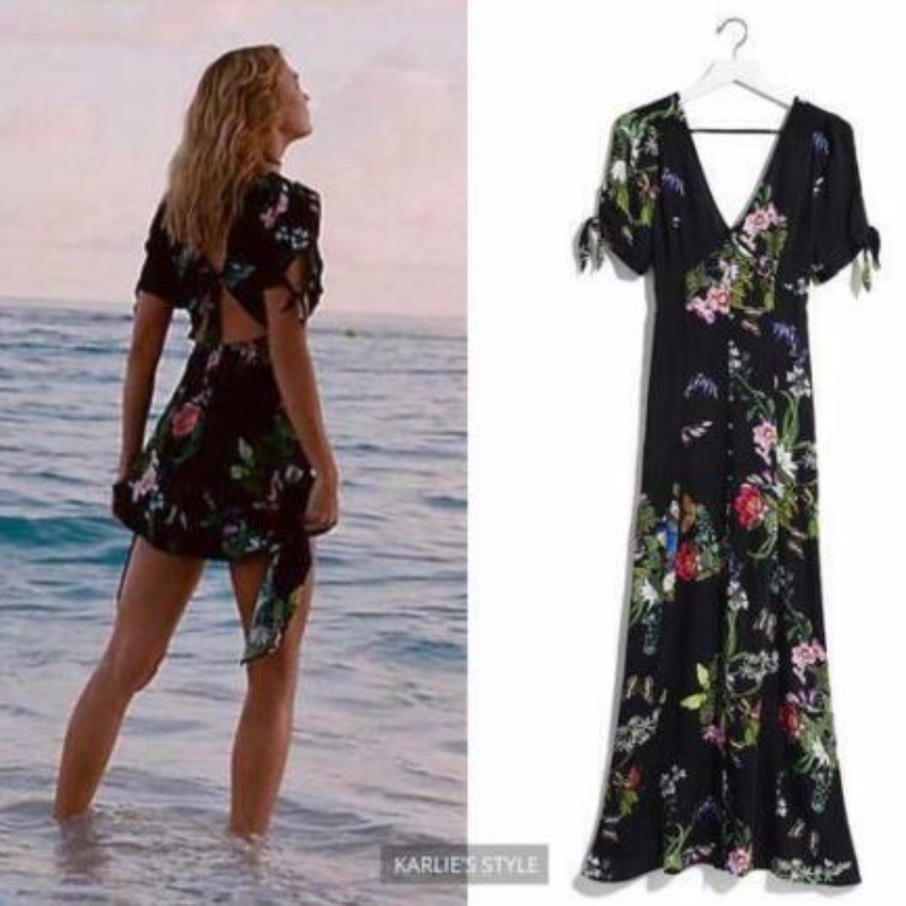 Express Satin Floral Butterfly Cutout Maxi Dress